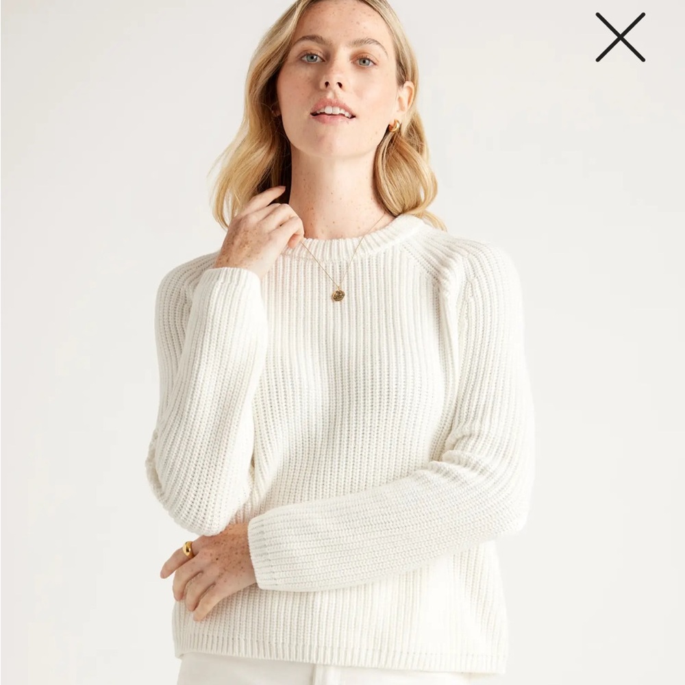 Quince fisherman crew 100% cotton sweater ivory L